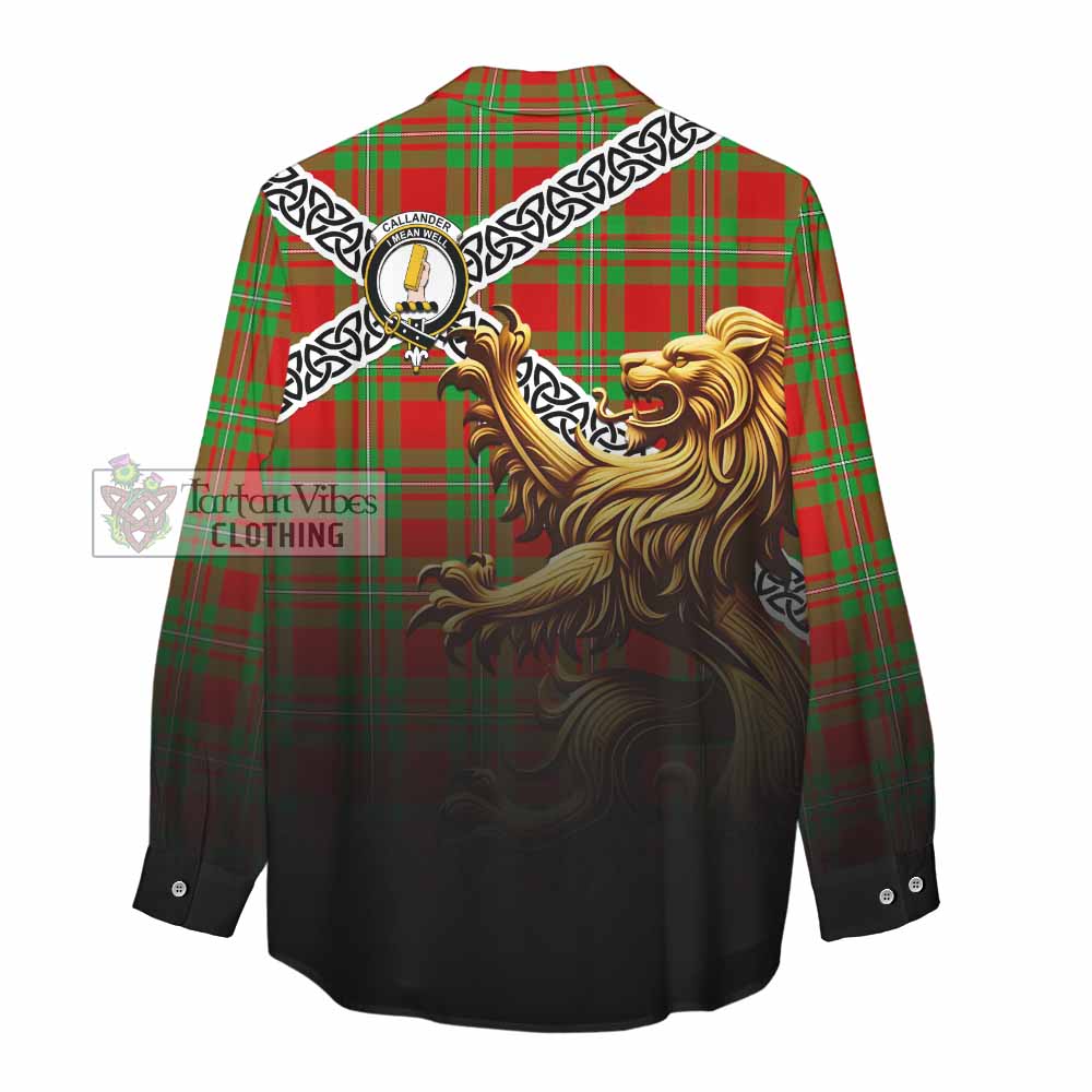 Callander Crest Tartan Women's Casual Shirt with Golden Lion Emblem Celtic Style - Tartan Vibes Clothing