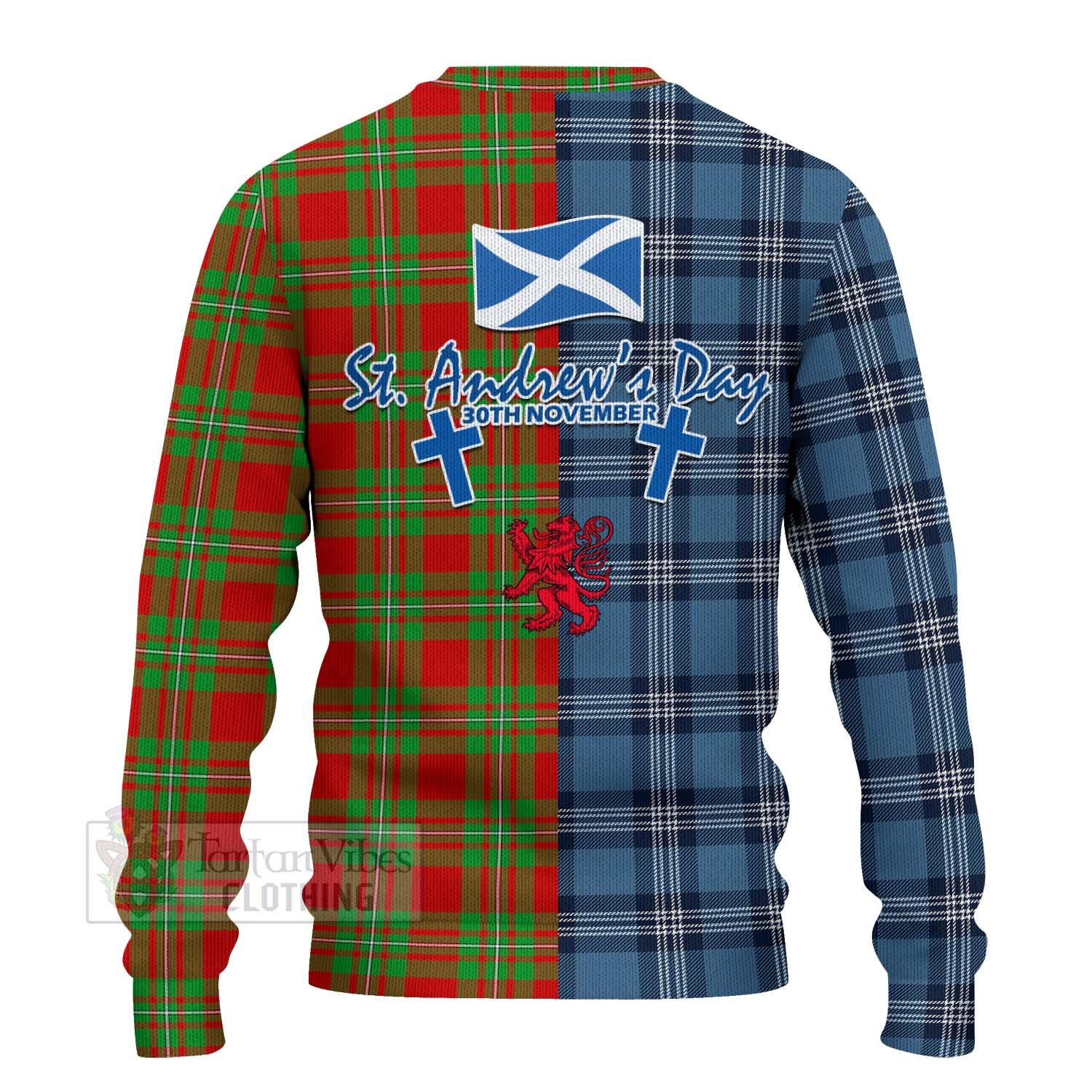 Tartan Vibes Clothing Callander Tartan Knitted Sweater Happy St. Andrew's Day Half Tartan Style