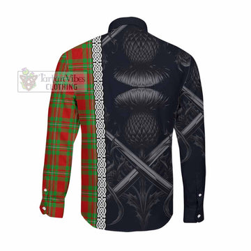 Tartan Vibes Clothing Callander Tartan Long Sleeve Button Shirt with Family Crest Cross Sword Thistle Celtic Vibes