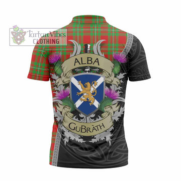 Callander Tartan Family Crest Zipper Polo Shirt Lion Rampant Royal Thistle Shield Celtic Inspired