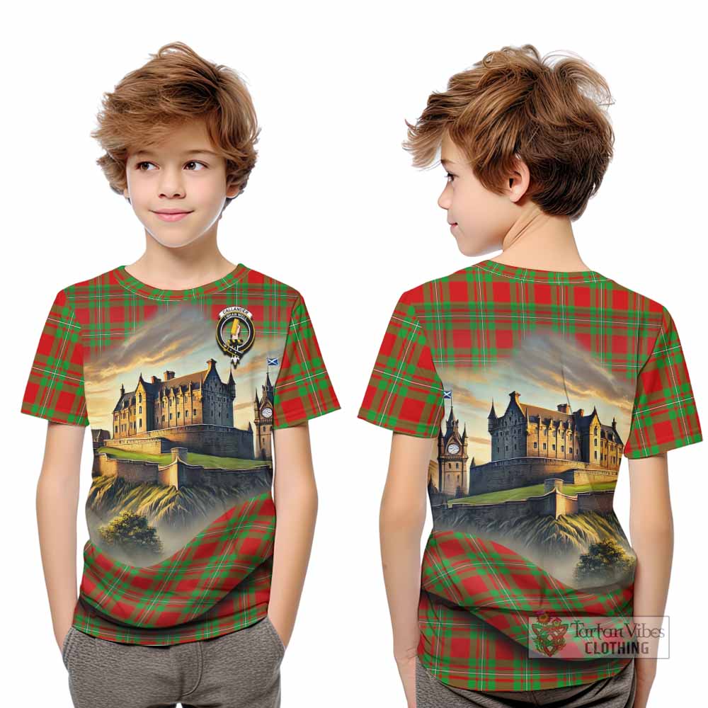 Callander Tartan Family Crest Kid T-Shirt with Scottish Ancient Castle Style - Tartan Vibes Clothing