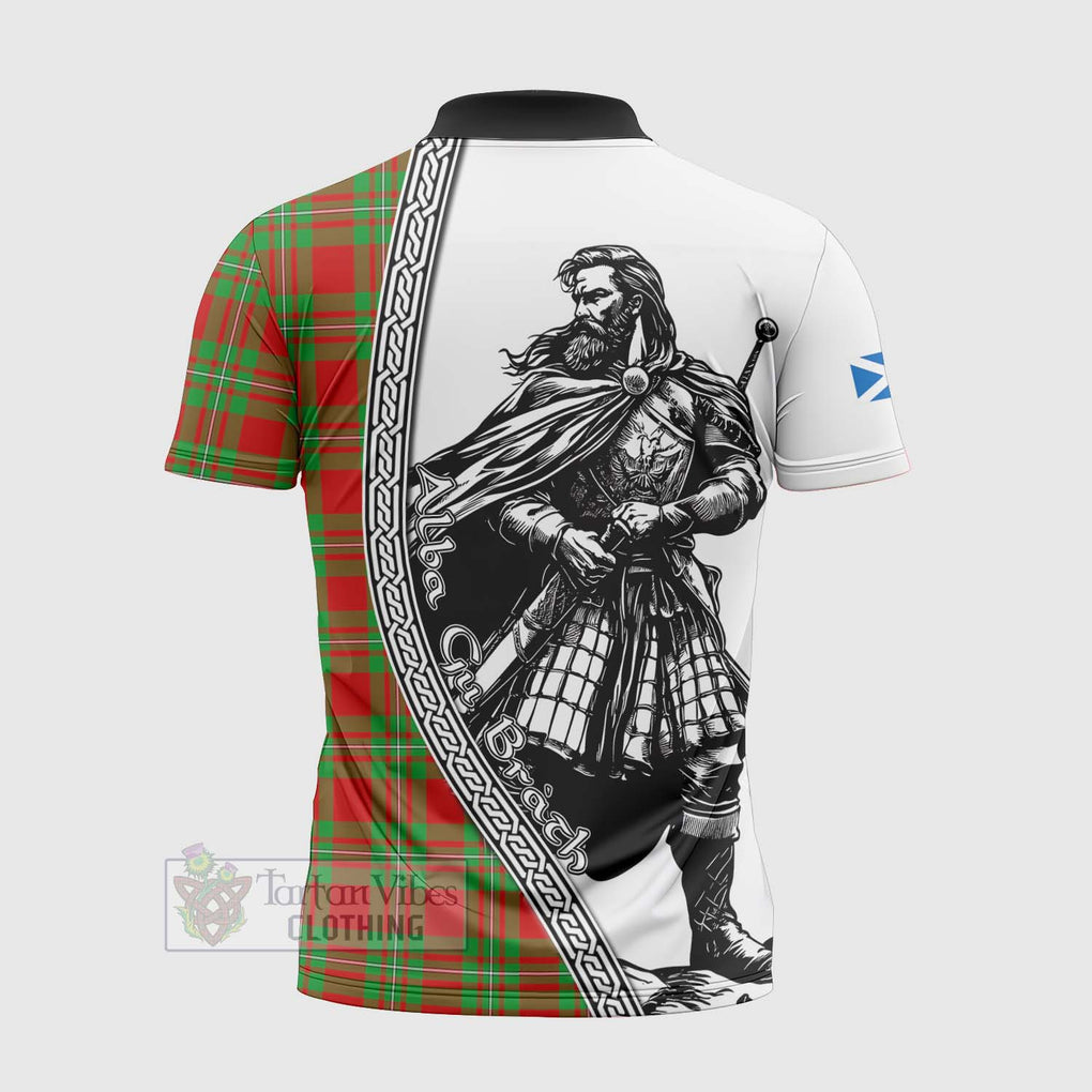 Callander Tartan Clan Crest Zipper Polo Shirt with Highlander Warrior Celtic Style - Tartan Vibes Clothing