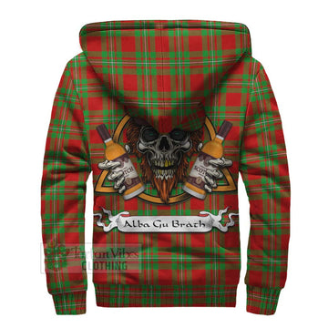 Callander Tartan Sherpa Hoodie with Family Crest and Bearded Skull Holding Bottles of Whiskey - Tartan Vibes Clothing