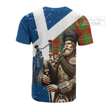 Callander Tartan Cotton T-shirt with Family Crest Scottish Bagpiper Vibes