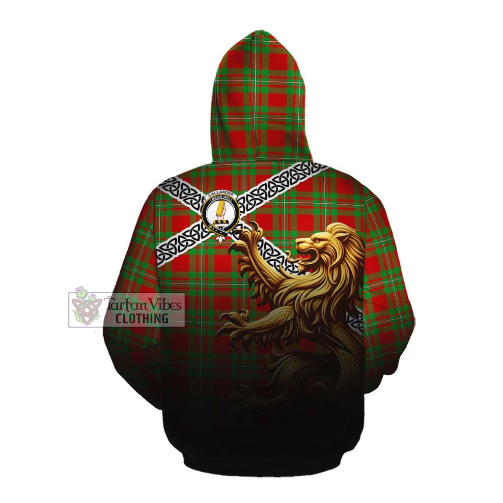 Tartan Vibes Clothing Callander Crest Tartan Cotton Hoodie with Golden Lion Emblem Celtic Style