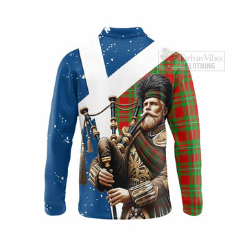 Callander Tartan Long Sleeve Polo Shirt with Family Crest Scottish Bagpiper Vibes - Tartan Vibes Clothing