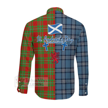 Callander Tartan Long Sleeve Button Shirt Happy St. Andrew's Day Half Tartan Style Men's Shirt - Tartan Vibes Clothing