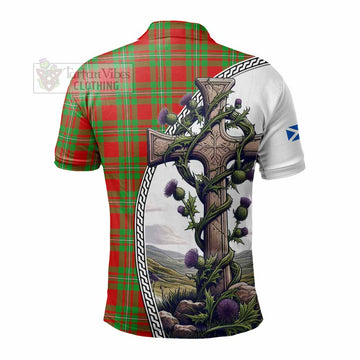 Callander Tartan Polo Shirt with Family Crest and St. Andrew's Cross Accented by Thistle Vines - Tartan Vibes Clothing