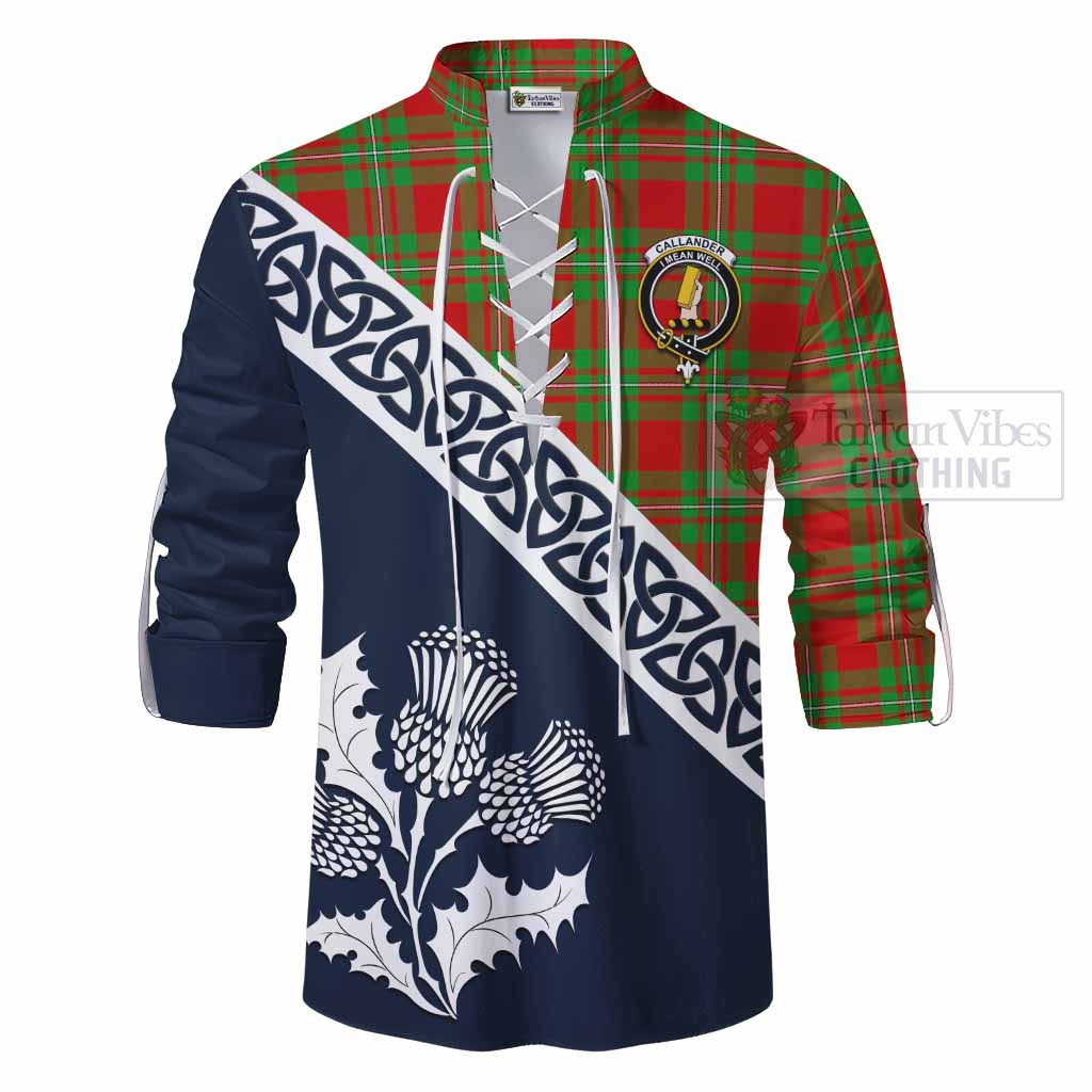 Callander Tartan Ghillie Kilt Shirt Featuring Thistle and Scotland Map - Tartan Vibes Clothing
