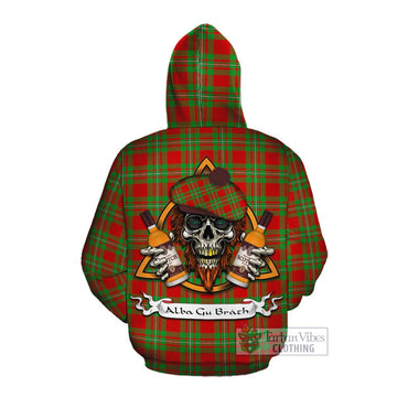 Callander Tartan Cotton Hoodie with Family Crest and Bearded Skull Holding Bottles of Whiskey Pullover Hoodie - Tartan Vibes Clothing