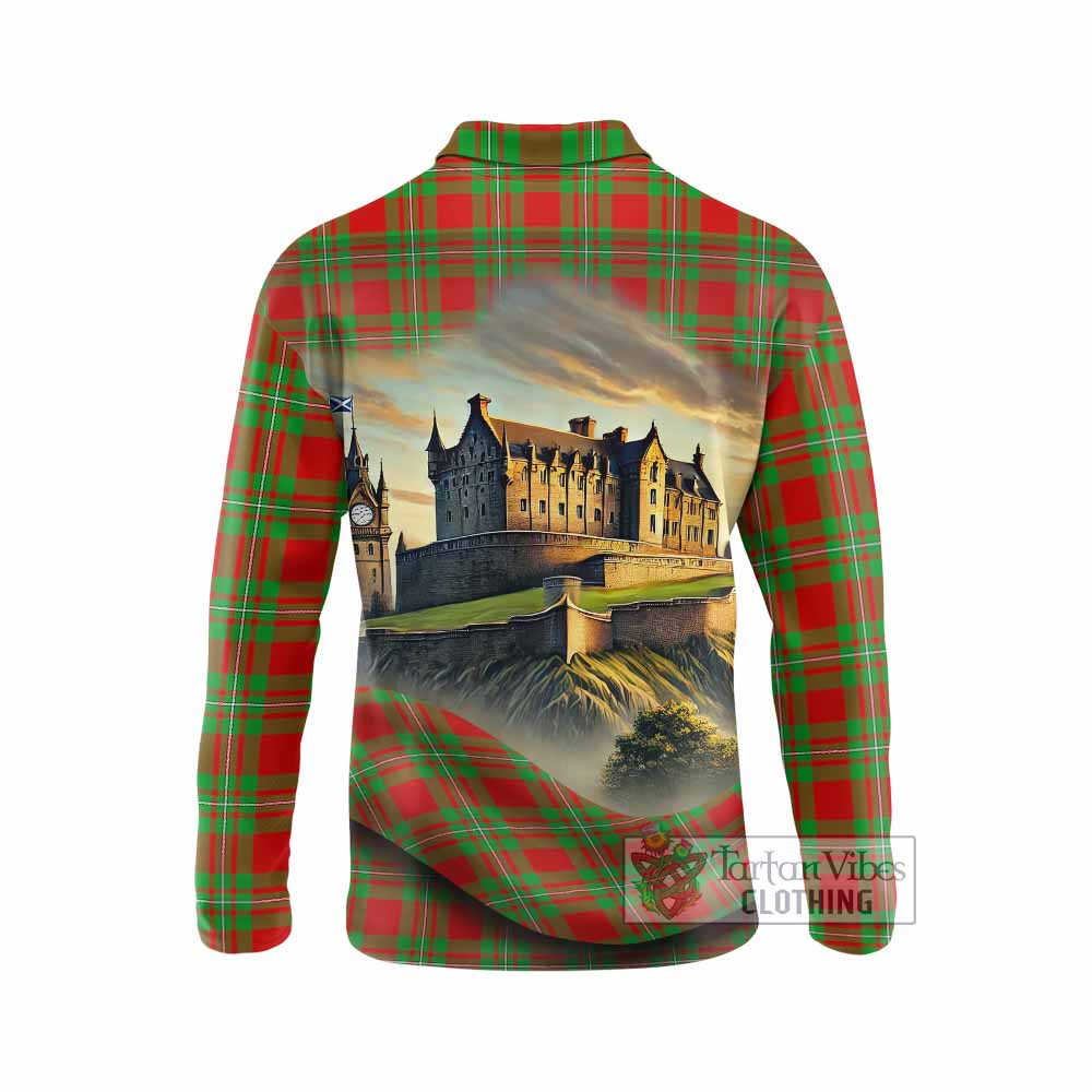 Tartan Vibes Clothing Callander Tartan Family Crest Long Sleeve Polo Shirt with Scottish Ancient Castle Style