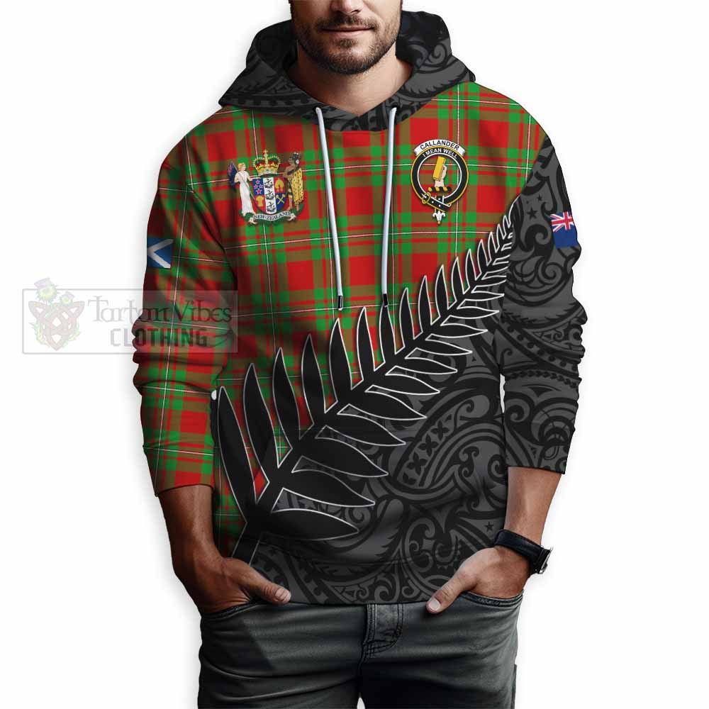 Callander Crest Tartan Hoodie with New Zealand Silver Fern Half Style - Tartan Vibes Clothing