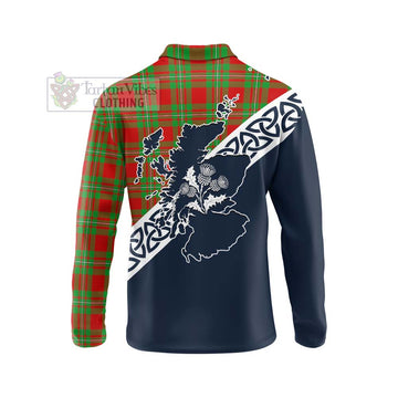 Callander Tartan Long Sleeve Polo Shirt Featuring Thistle and Scotland Map - Tartan Vibes Clothing