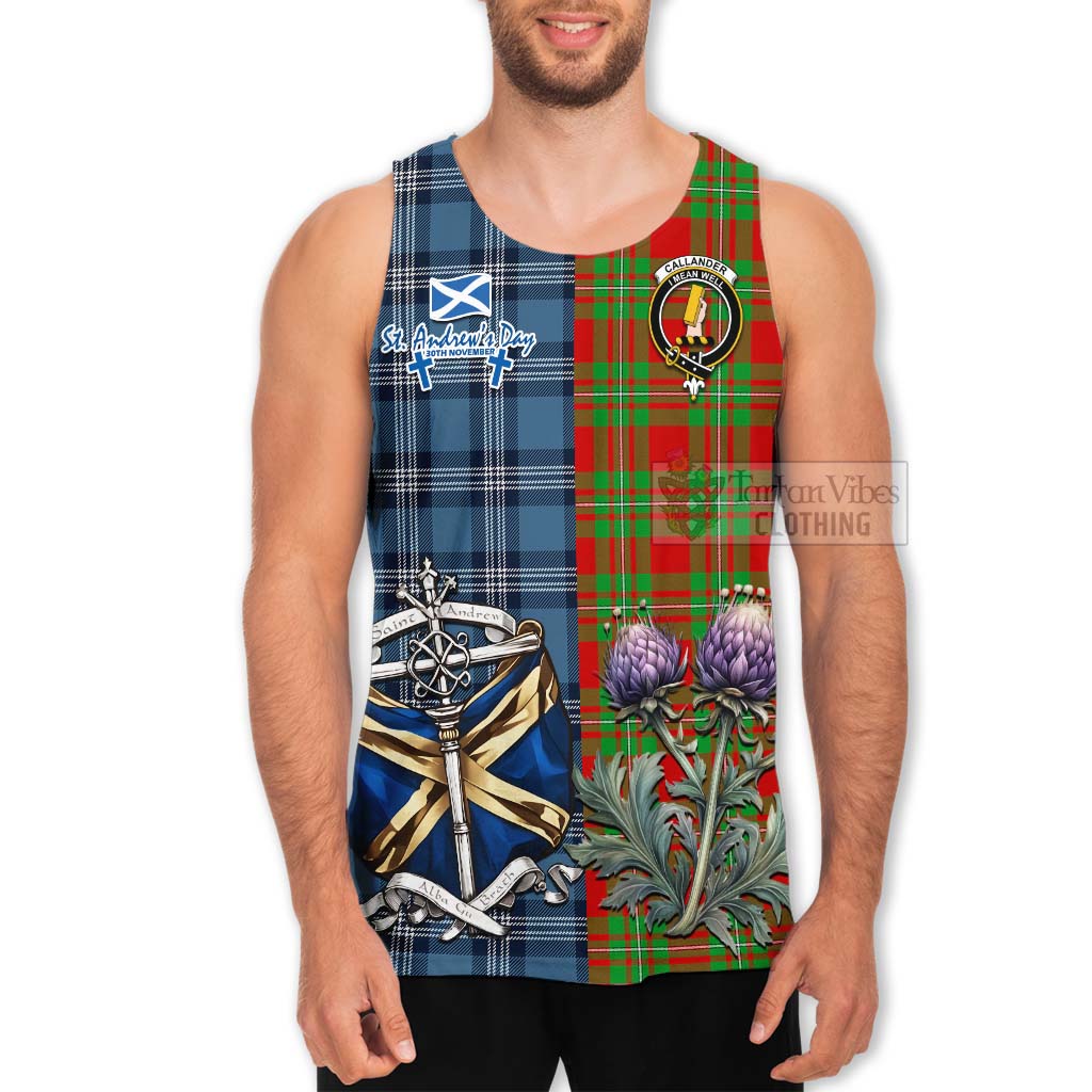 Callander Tartan Men's Tank Top Happy St. Andrew's Day Half Tartan Style - Tartan Vibes Clothing