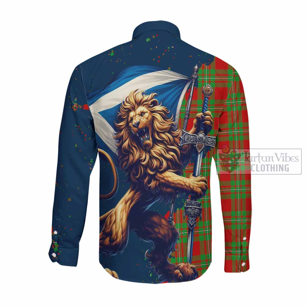 Callander Tartan Family Crest Long Sleeve Button Shirt with Scottish Majestic Lion Men's Shirt - Tartan Vibes Clothing