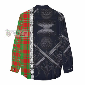 Callander Tartan Women's Casual Shirt with Family Crest Cross Sword Thistle Celtic Vibes
