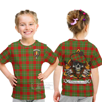 Callander Tartan Kid T-Shirt with Family Crest and Bearded Skull Holding Bottles of Whiskey - Tartan Vibes Clothing