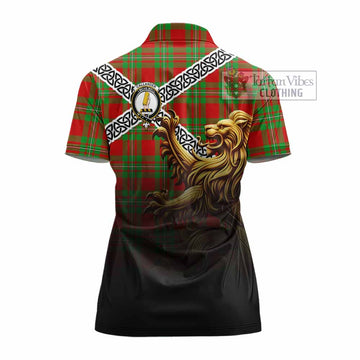 Callander Crest Tartan Women's Polo Shirt with Golden Lion Emblem Celtic Style - Tartan Vibes Clothing