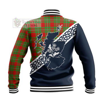 Callander Tartan Baseball Jacket Featuring Thistle and Scotland Map - Tartan Vibes Clothing