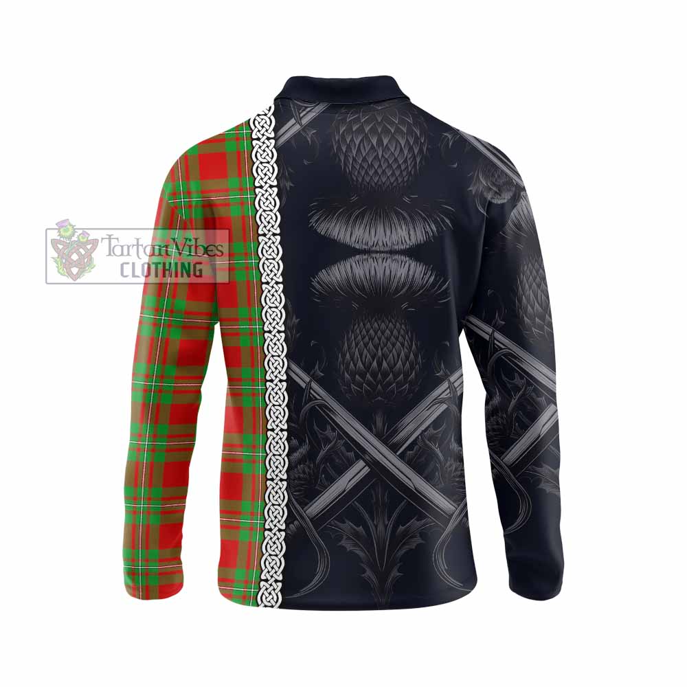 Callander Tartan Long Sleeve Polo Shirt with Family Crest Cross Sword Thistle Celtic Vibes - Tartan Vibes Clothing