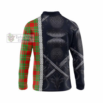 Callander Tartan Long Sleeve Polo Shirt with Family Crest Cross Sword Thistle Celtic Vibes - Tartan Vibes Clothing