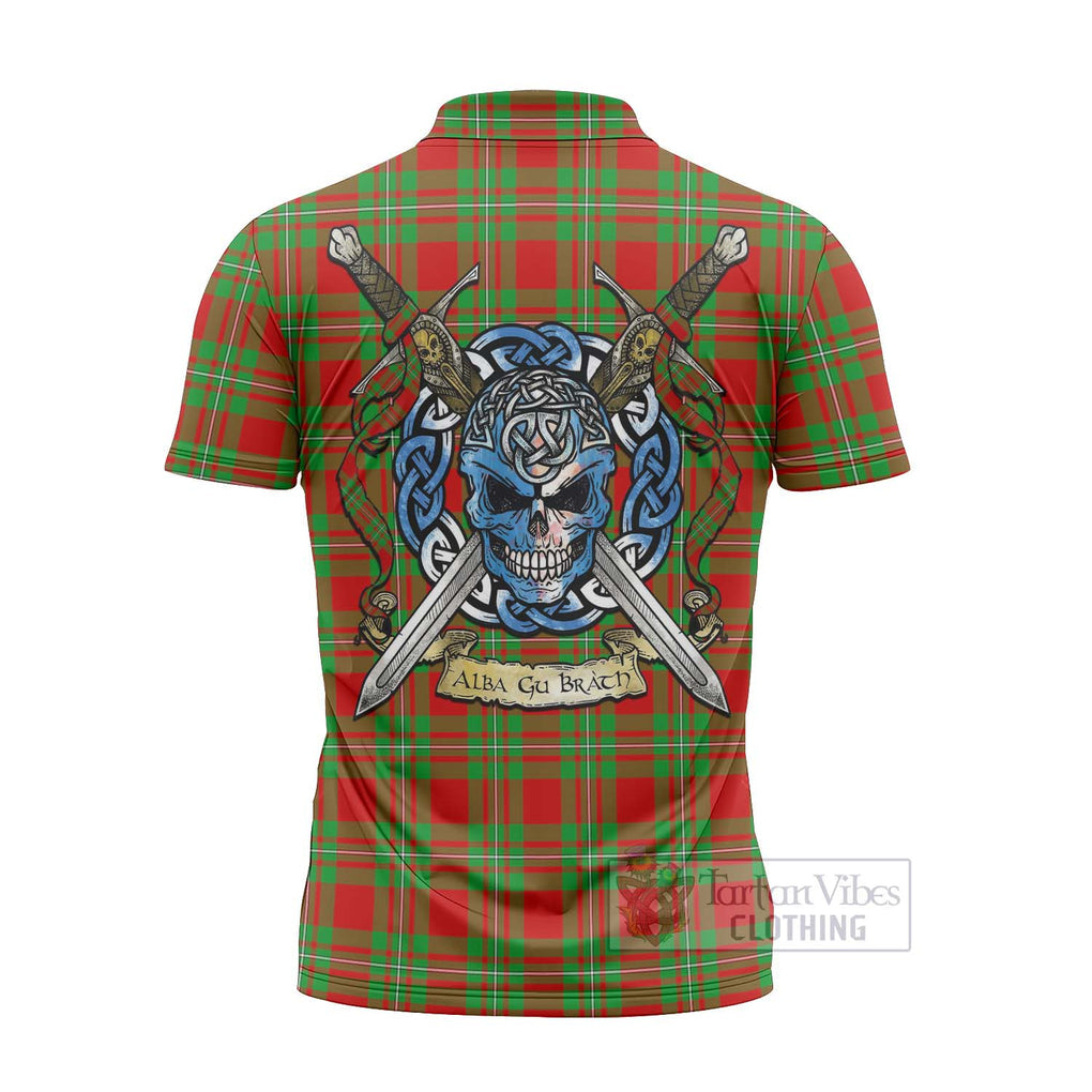 Callander Tartan Zipper Polo Shirt with Family Crest Celtic Skull Style - Tartan Vibes Clothing