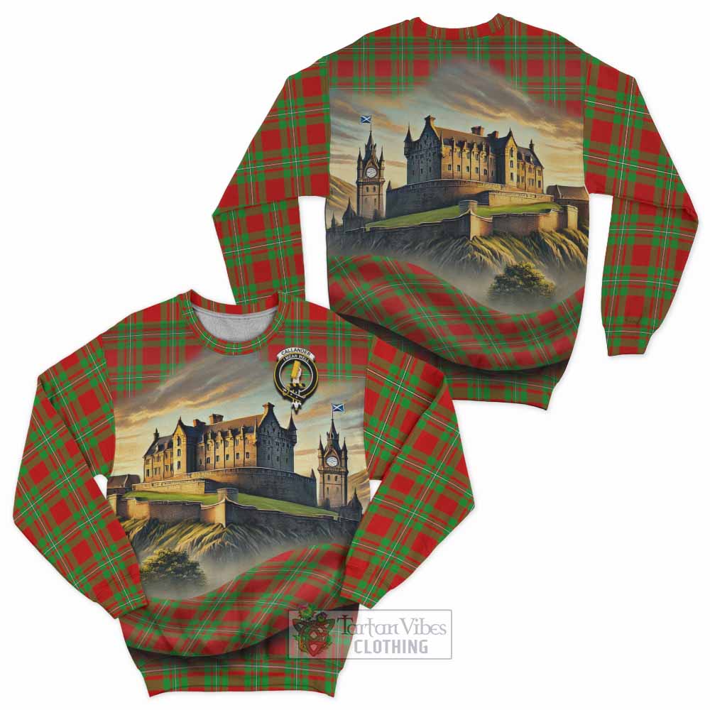 Tartan Vibes Clothing Callander Tartan Family Crest Sweatshirt with Scottish Ancient Castle Style