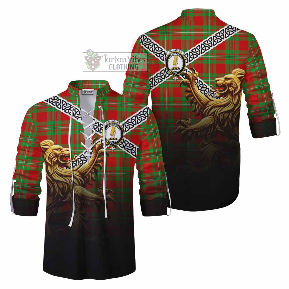 Callander Crest Tartan Ghillie Kilt Shirt with Golden Lion Emblem Celtic Style - Tartan Vibes Clothing