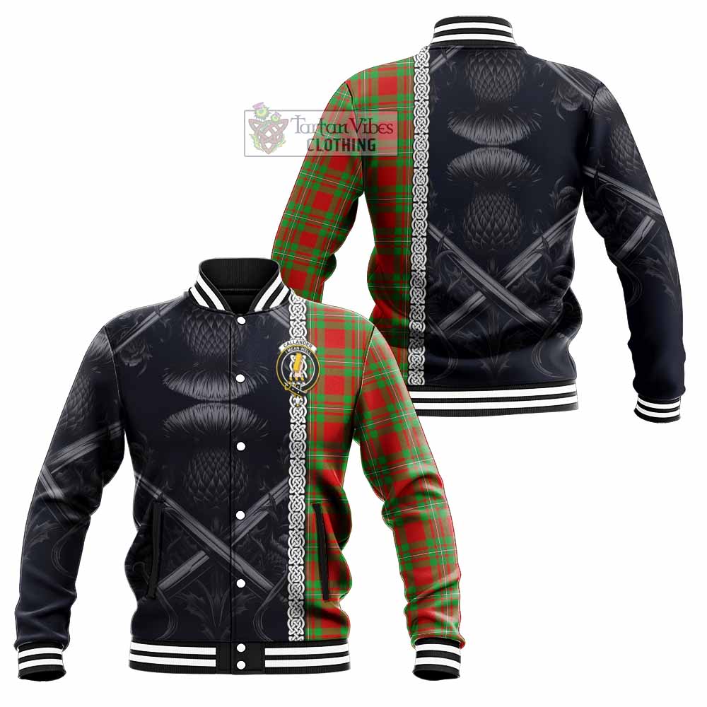Callander Tartan Baseball Jacket with Family Crest Cross Sword Thistle Celtic Vibes - Tartan Vibes Clothing