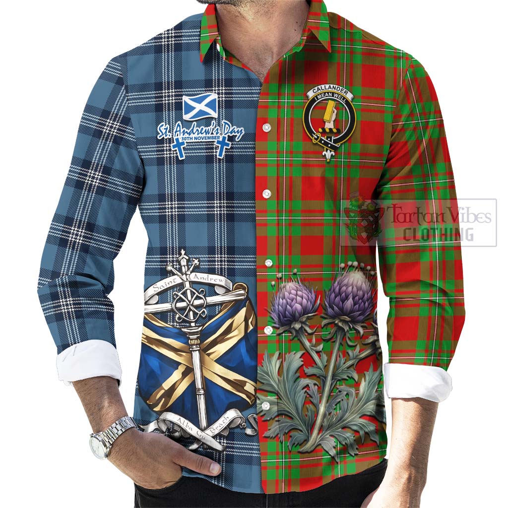Callander Tartan Long Sleeve Button Shirt Happy St. Andrew's Day Half Tartan Style - Tartan Vibes Clothing