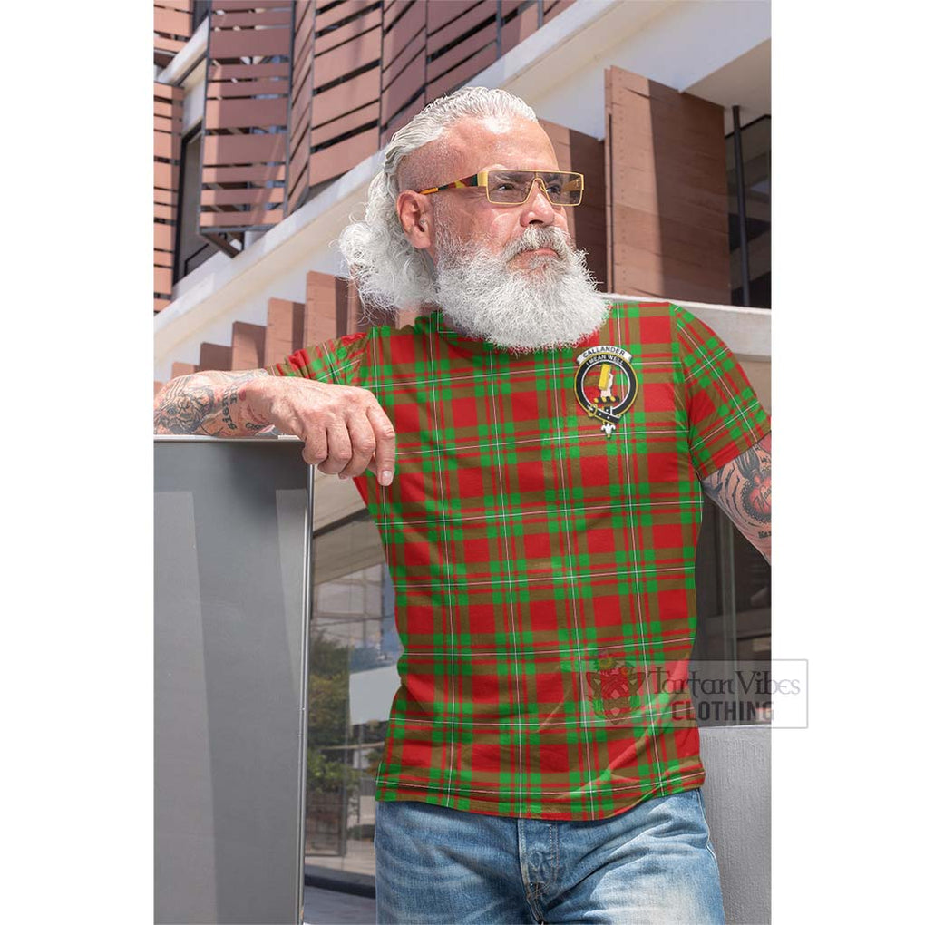 Tartan Vibes Clothing Callander Tartan Cotton T-shirt with Family Crest and Bearded Skull Holding Bottles of Whiskey