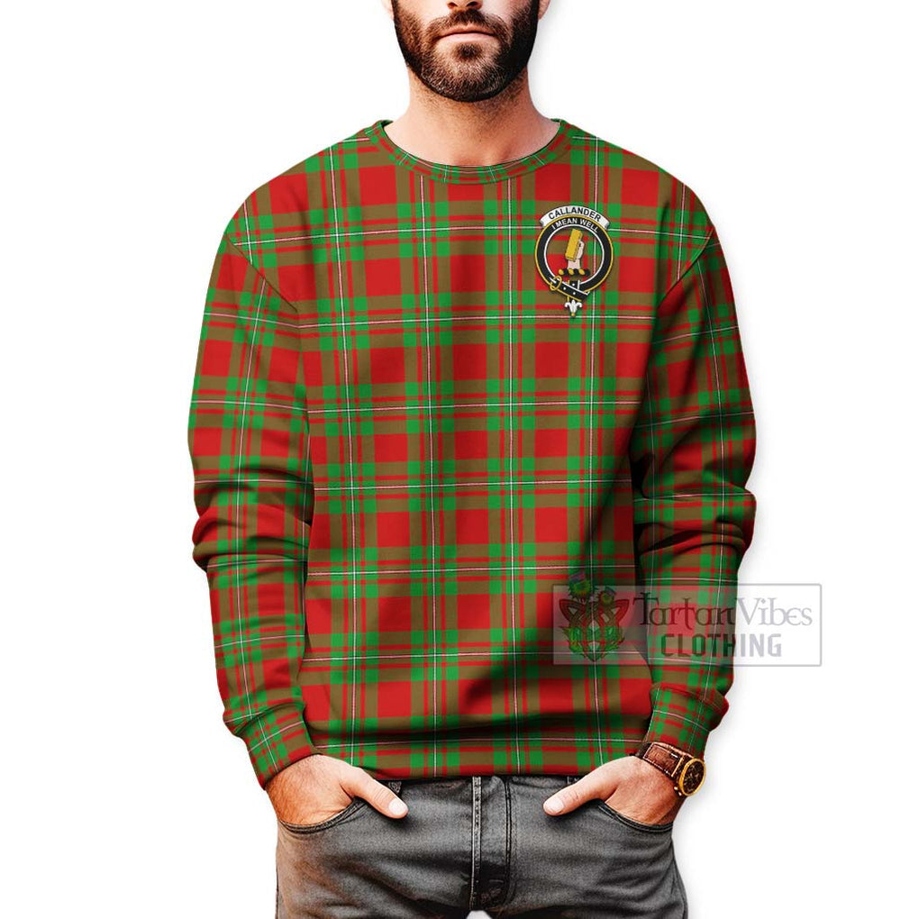 Callander Tartan Sweatshirt with Family Crest and Bearded Skull Holding Bottles of Whiskey - Tartan Vibes Clothing