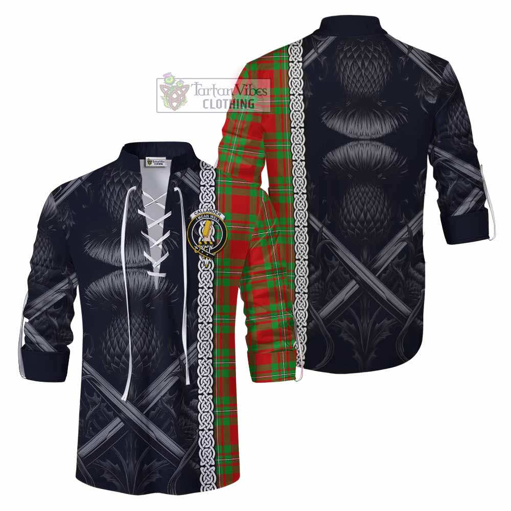 Callander Tartan Ghillie Kilt Shirt with Family Crest Cross Sword Thistle Celtic Vibes - Tartan Vibes Clothing