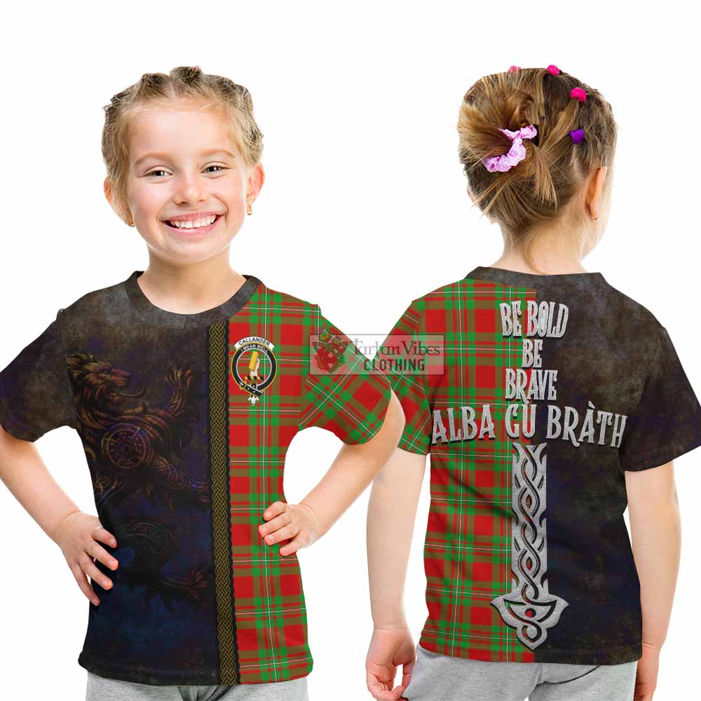 Callander Tartan Family Crest Kid T-Shirt Alba Gu Brath Be Brave Lion Ancient Style - Tartan Vibes Clothing