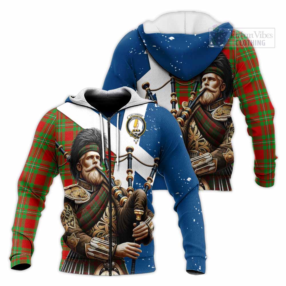 Callander Tartan Knitted Hoodie with Family Crest Scottish Bagpiper Vibes Unisex Knitted Zip Hoodie - Tartan Vibes Clothing