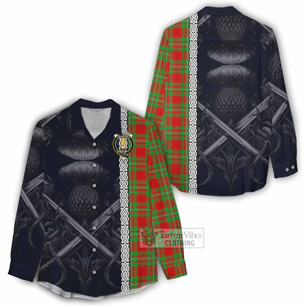 Tartan Vibes Clothing Callander Tartan Women's Casual Shirt with Family Crest Cross Sword Thistle Celtic Vibes