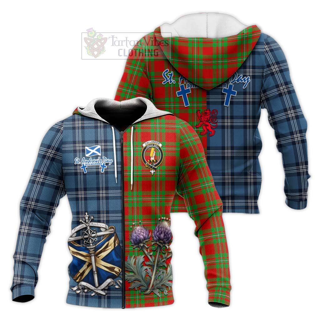 Callander Tartan Knitted Hoodie Happy St. Andrew's Day Half Tartan Style Unisex Knitted Zip Hoodie - Tartan Vibes Clothing