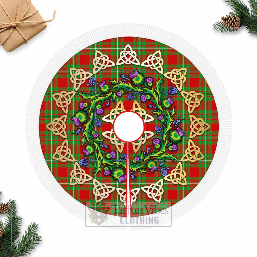 Callander Tartan Christmas Tree Skirt with Thistle Celtic Knot Style Fringed Tree Skirts - Tartan Vibes Clothing