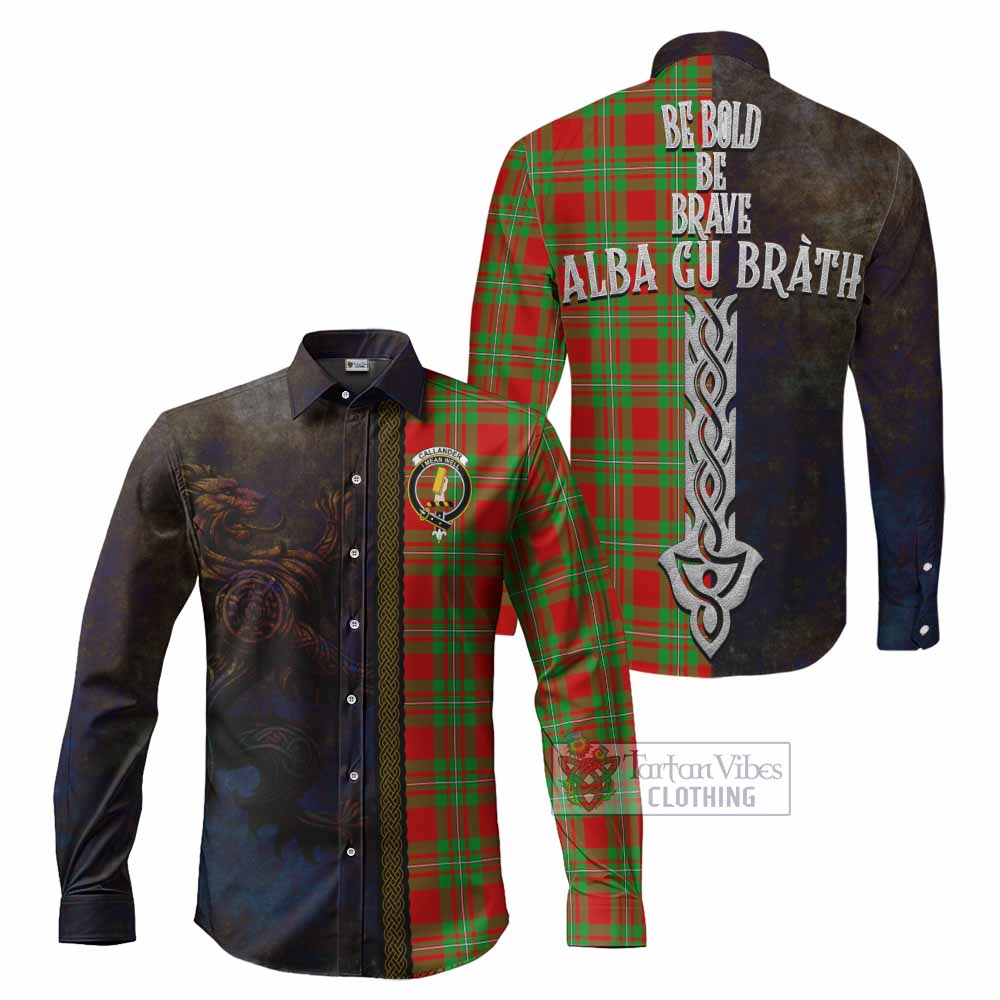 Callander Tartan Family Crest Long Sleeve Button Shirt Alba Gu Brath Be Brave Lion Ancient Style - Tartan Vibes Clothing