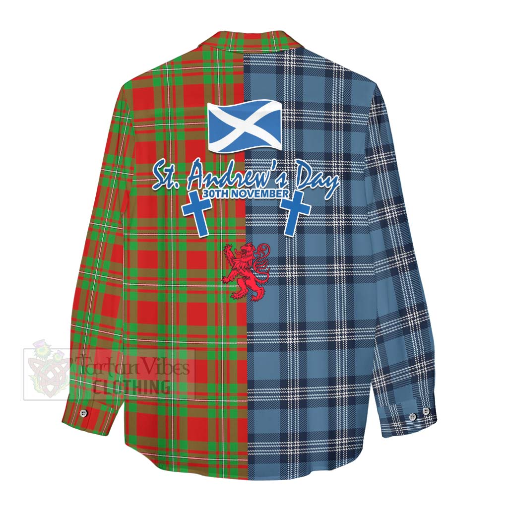 Callander Tartan Women's Casual Shirt Happy St. Andrew's Day Half Tartan Style - Tartan Vibes Clothing