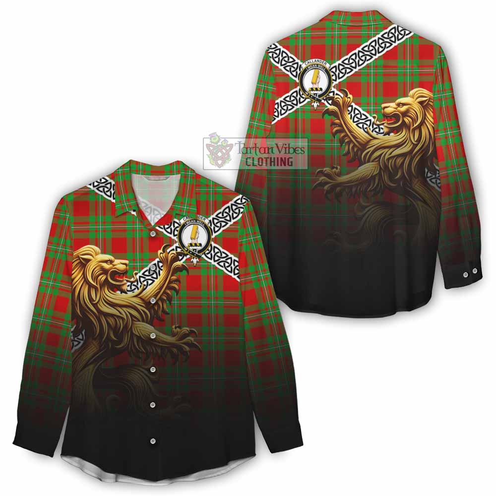 Callander Crest Tartan Women's Casual Shirt with Golden Lion Emblem Celtic Style - Tartan Vibes Clothing