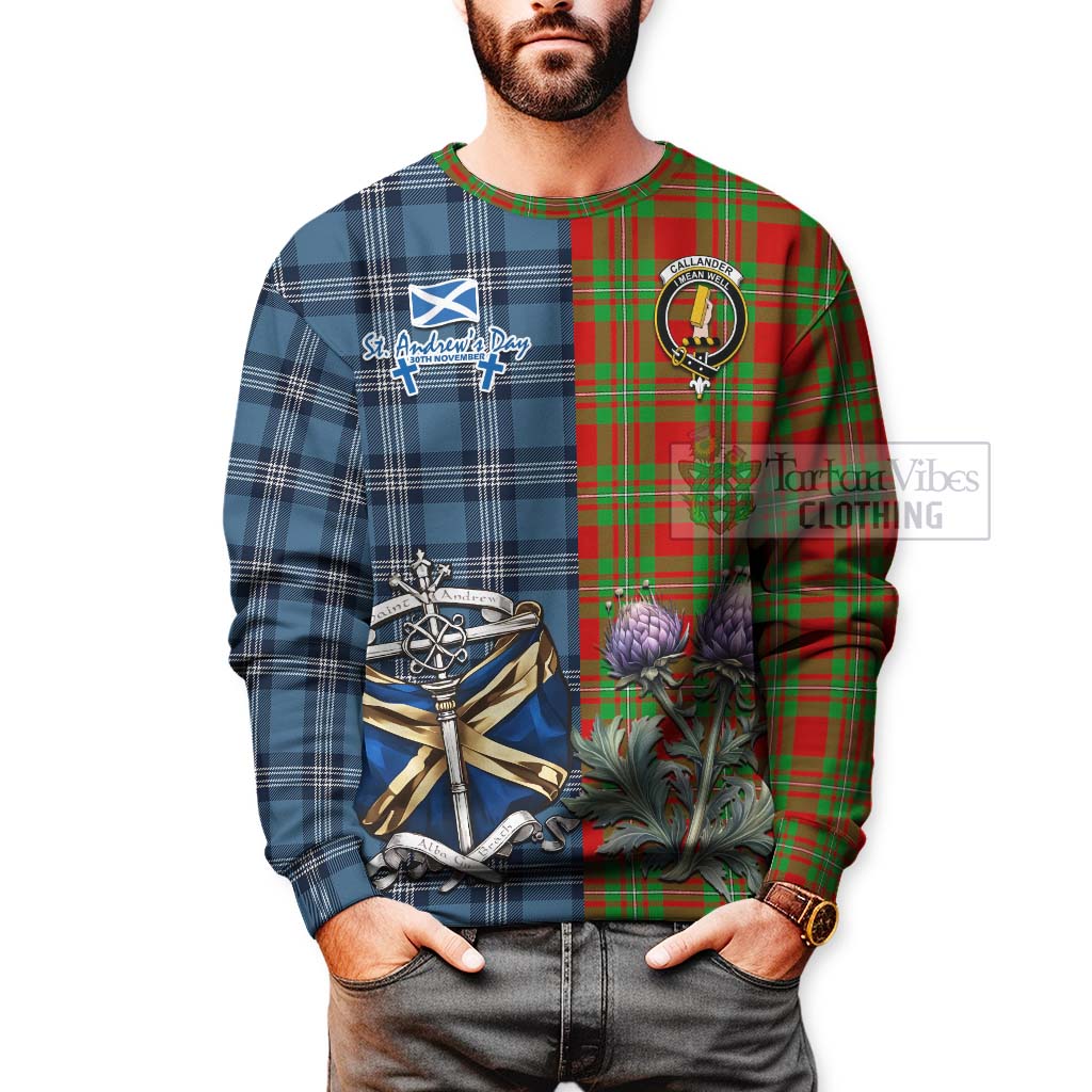 Callander Tartan Sweatshirt Happy St. Andrew's Day Half Tartan Style - Tartan Vibes Clothing