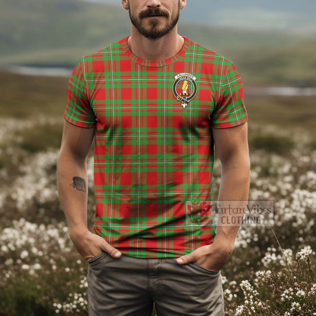 Tartan Vibes Clothing Callander Tartan T-Shirt with Family Crest and Bearded Skull Holding Bottles of Whiskey