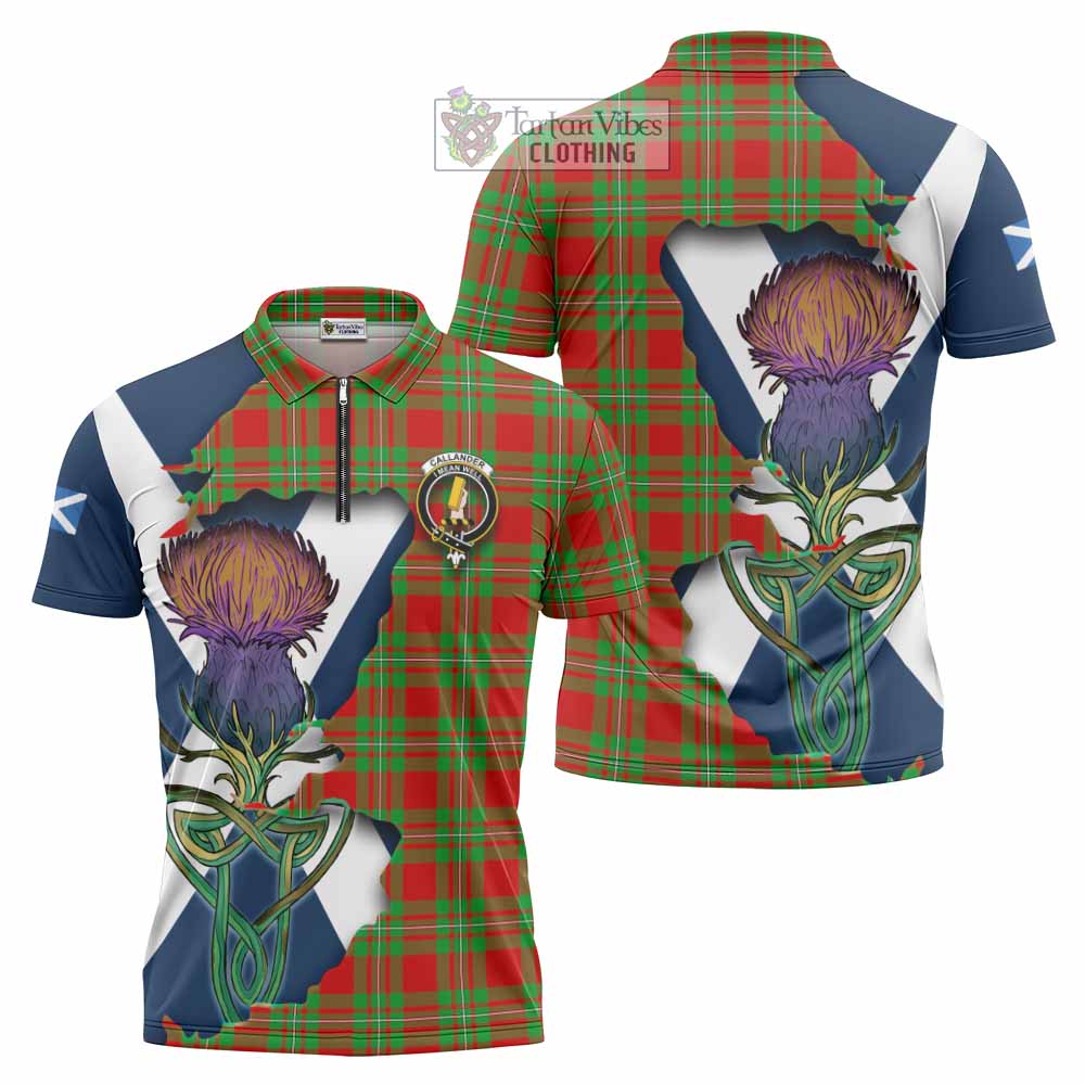 Tartan Vibes Clothing Callander Tartan Family Crest Zipper Polo Shirt Scottish Thistle Celtic Inspired