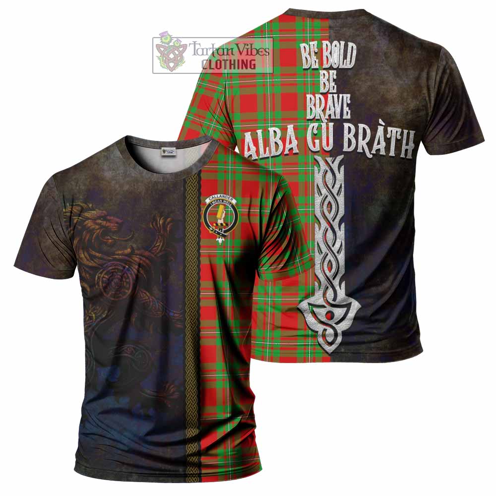 Tartan Vibes Clothing Callander Tartan Family Crest T-Shirt Alba Gu Brath Be Brave Lion Ancient Style