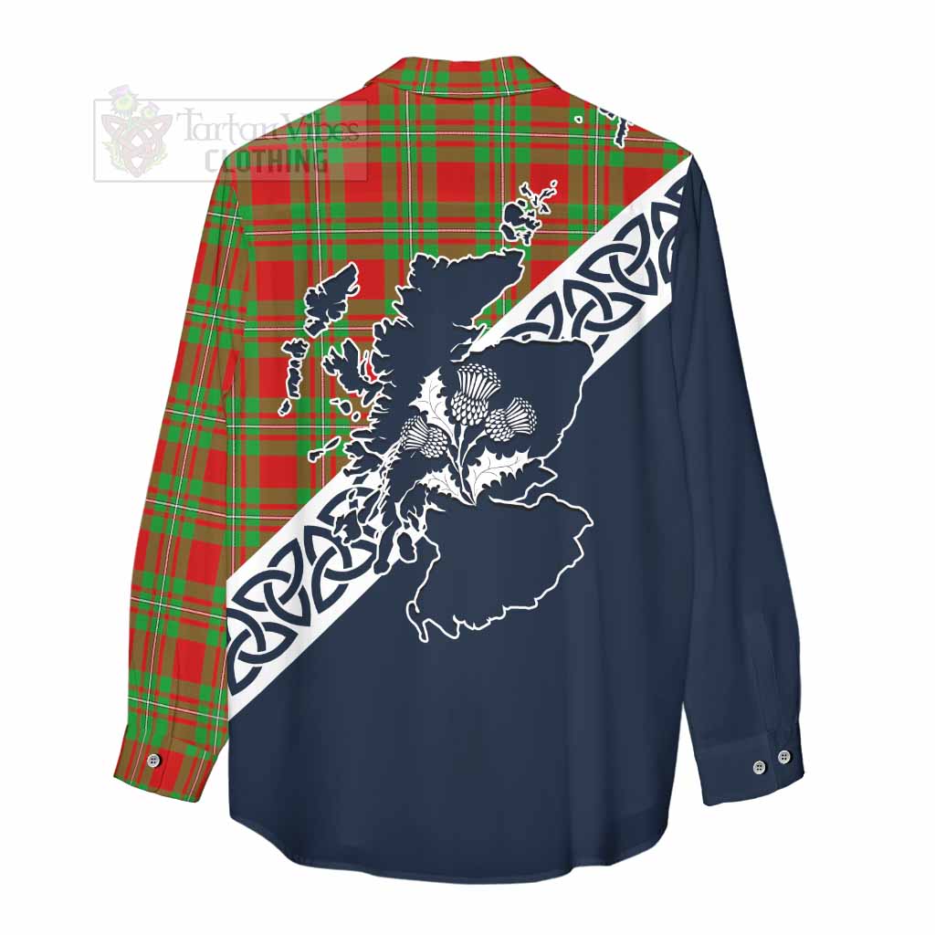 Tartan Vibes Clothing Callander Tartan Women's Casual Shirt Featuring Thistle and Scotland Map