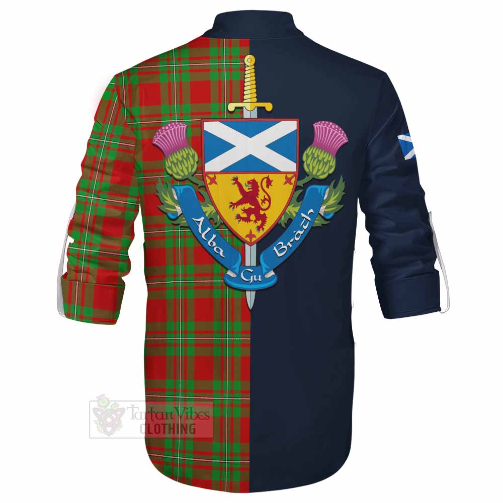 Callander Tartan Ghillie Kilt Shirt Alba with Scottish Lion Royal Arm Half Style - Tartan Vibes Clothing