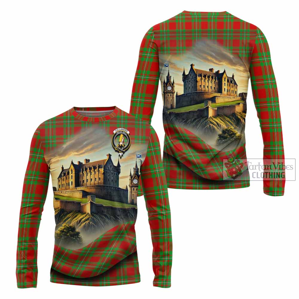 Callander Tartan Family Crest Long Sleeve T-Shirt with Scottish Ancient Castle Style - Tartan Vibes Clothing