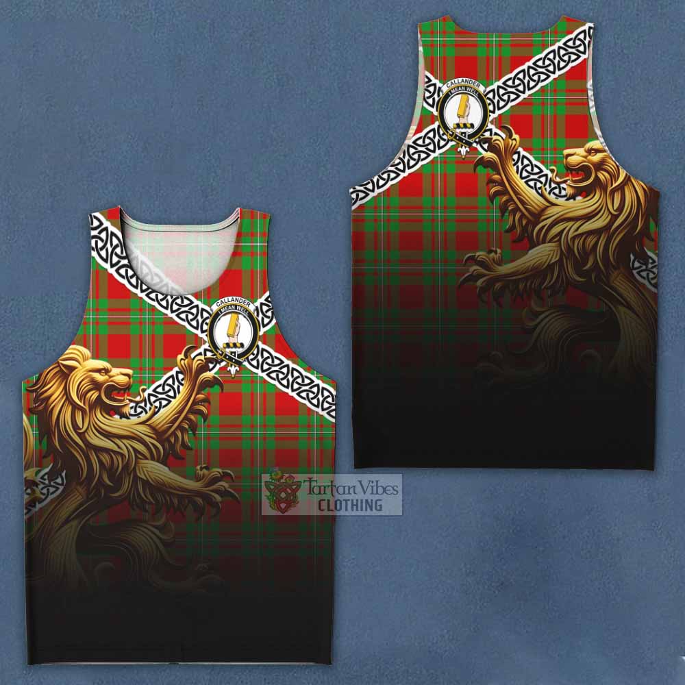 Callander Crest Tartan Men's Tank Top with Golden Lion Emblem Celtic Style - Tartan Vibes Clothing