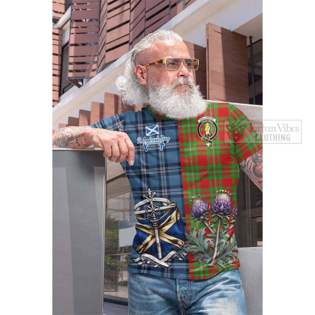 Callander Tartan Cotton T-shirt Happy St. Andrew's Day Half Tartan Style - Tartan Vibes Clothing